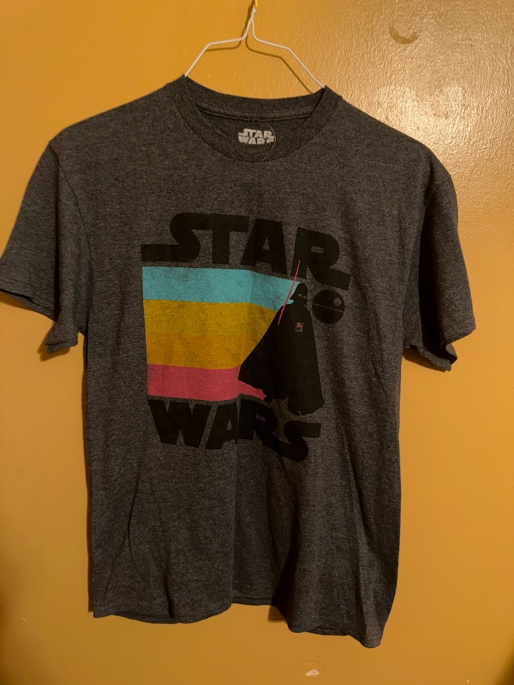Star Wars Graphic Tee in Heather Charcoal with Retro Stripes medium